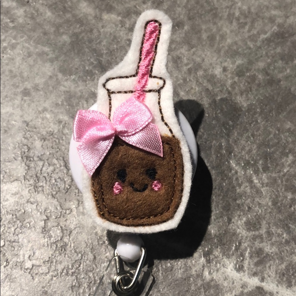Adorable Chocolate Milk Felt Badge Reel!